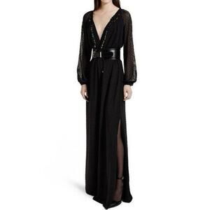 Altuzarra x Target Womens Goth Maxi Dress 4 Black Swiss Dot Sequin Slit Witchy